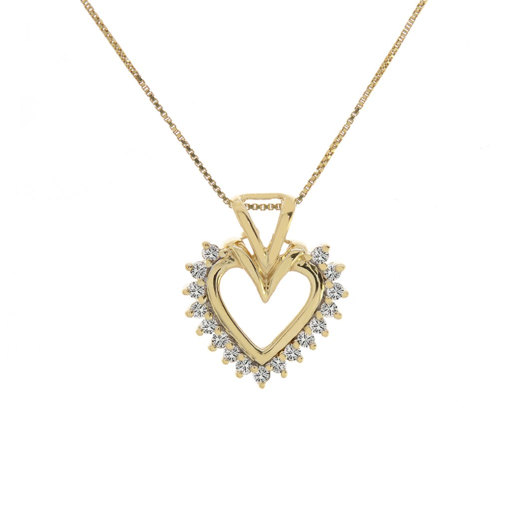 14k Yellow Gold Box 0.15 Ct Diamond Heart Pendant